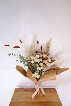 Load image into Gallery viewer, Neutral Toned Dried Floral Bouquet with Pampas, Eucalyptus, Bunny Tails and Bougainvillea