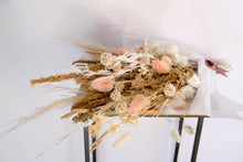 Load image into Gallery viewer, Soft Pale Dried Flower Bouquet with Teasels, Pampas Grass, Straw Flowers, Scabiosa Pods, Wheat Grasses, Bunny Tails and Moon Flower.