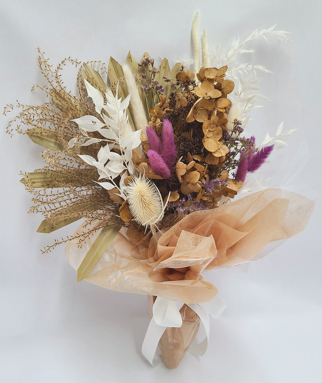 Small Dried Flower Bouquet With Bunny Tails and Hydrangea