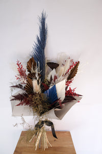 Dried Bouquet with Pops of Colour, Pampas, Palm Fans, Lotus Pods, Fern, and Dried Ruscus