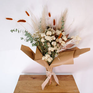 Neutral Toned Dried Floral Bouquet with Pampas, Eucalyptus, Bunny Tails and Bougainvillea