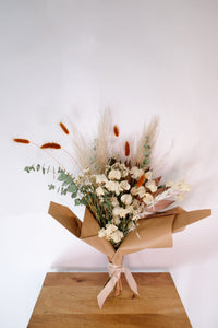 Neutral Toned Dried Floral Bouquet with Pampas, Eucalyptus, Bunny Tails and Bougainvillea