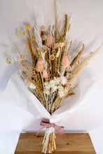 Load image into Gallery viewer, Soft Pale Tones Dried Floral Bouquet with Straw Flowwrs, Wheat, Lunaria, Oat Grass, Scabiosa Pods and Teasels