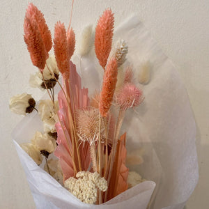 Small Dried Flower Bouquet with Bougainvillea, Bleached Yarrow, Teasels, and Bunny Tail Lagarus