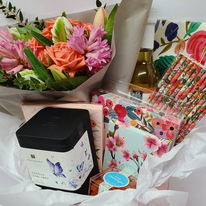 Afternoon Tea Gift Box and Fresh Flowers