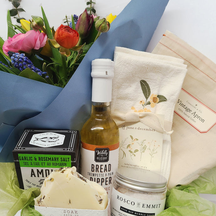 Culinary Gift Box and Fresh Flower Bouquet