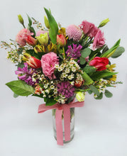 Load image into Gallery viewer, Spring Vase Arrangement with Lisianthus, Wax Flower, Hyacinths, Tulips and Alstromeria