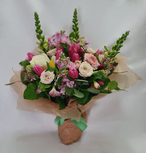 Springtime Flower Bouquet with Snapdragons, Roses, Gerberas and Tulips
